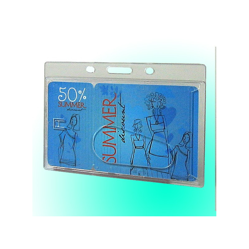 Scheckkartenhalter mit Daumenausschub, Langloch und 2 Rundlöchern