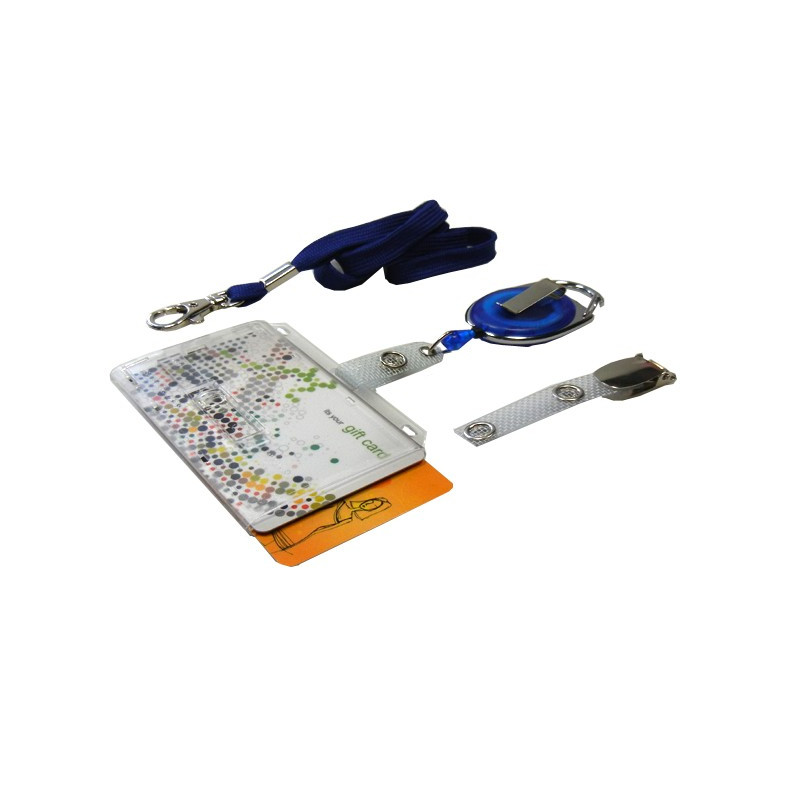 Scheckkartenhülle für 2 Karten mit transparentem, Schieber- Ausweisjojo-Clip-Umhängeband